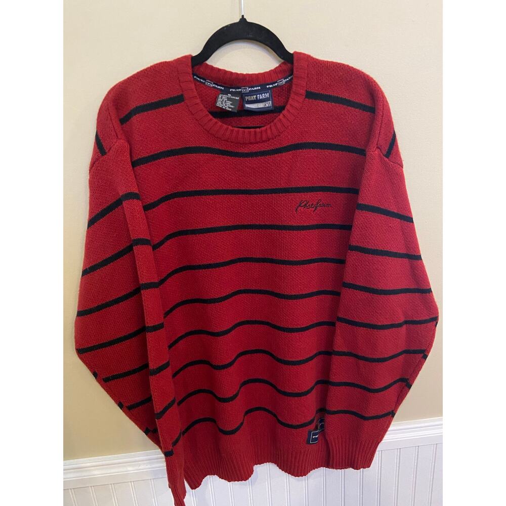 Mens‎ XL VIntage 90s Red Phat Farm Striped Sweater EUC